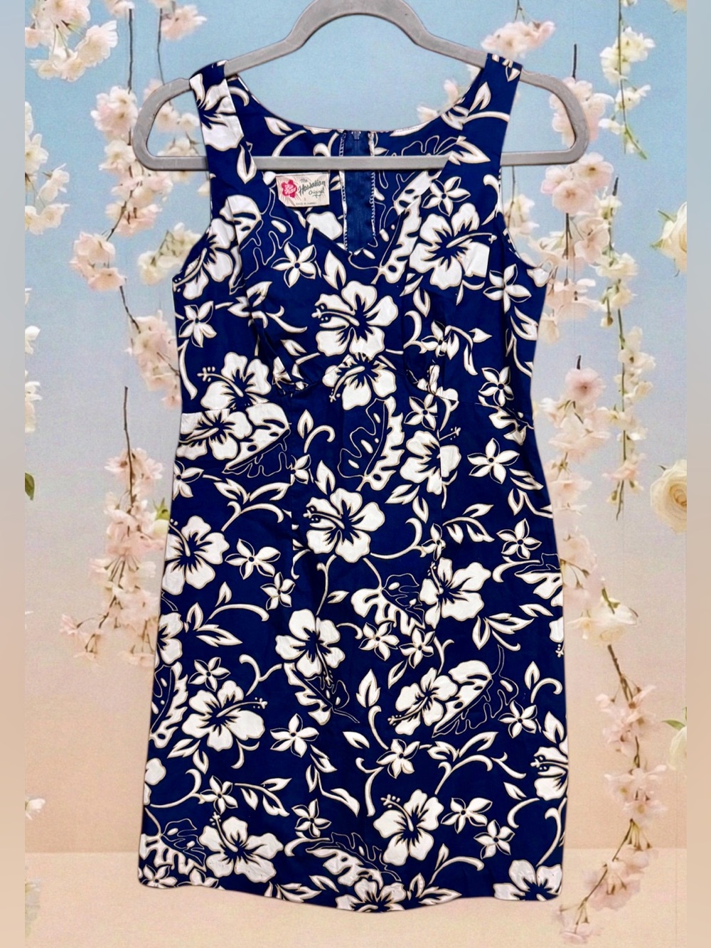 The Hawaiian Original Navy Floral Midi Dress Sleeveless A-Line size 8